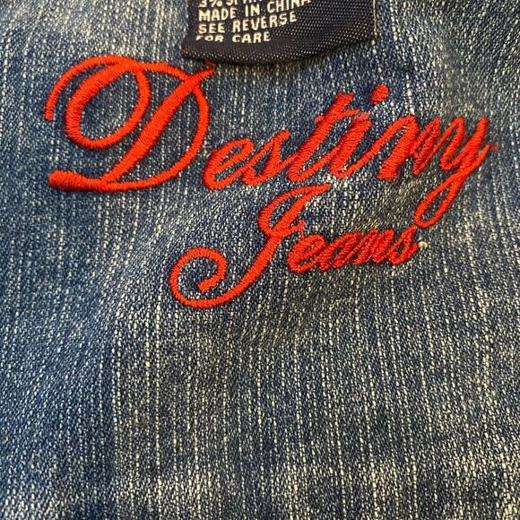 Y2K Cropped Denim Jean Jacket Destiny Jeans Large Blue Festival Streetwear Retro - Picture 4 of 10